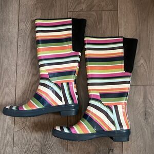 Coach Pammie Multicolor Rainbow Stripe Rainboots Womens 7B